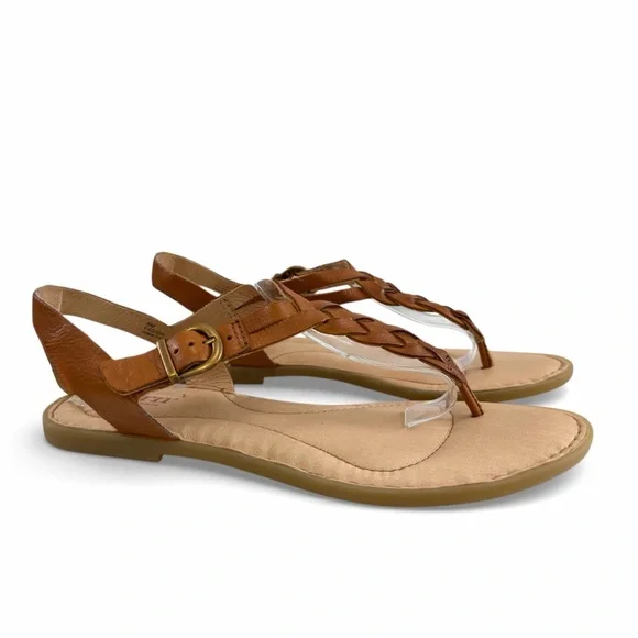 Born Lake Braided Leather Thong Strap Flat Sandals in Cognac Size 8M - Picture 3 of 16